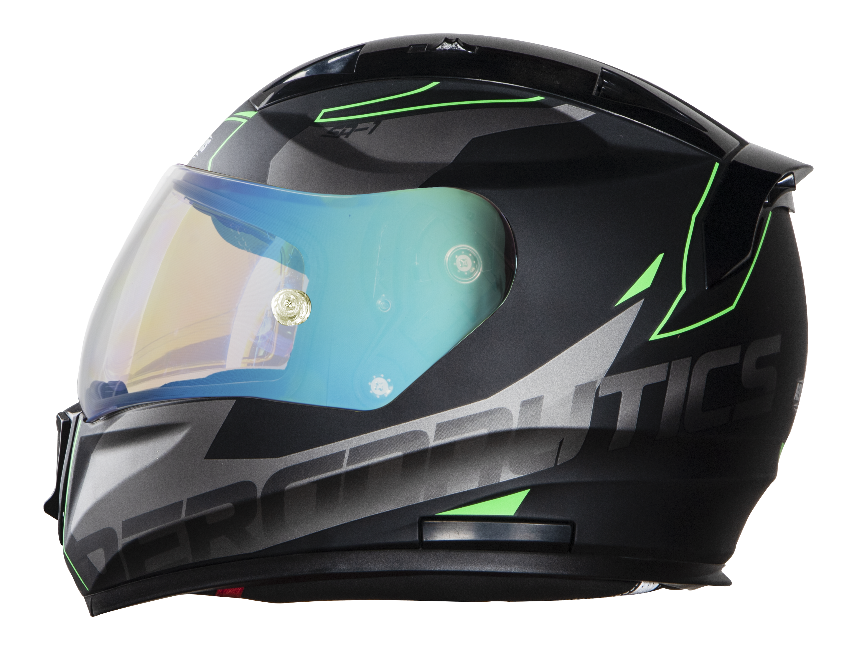 SA-1 RTW Mat Black/Green With Anti-Fog Shield Blue Night Vision Visor(Fitted With Clear Visor Extra Blue Night Vision Anti-Fog Shield Visor Free)